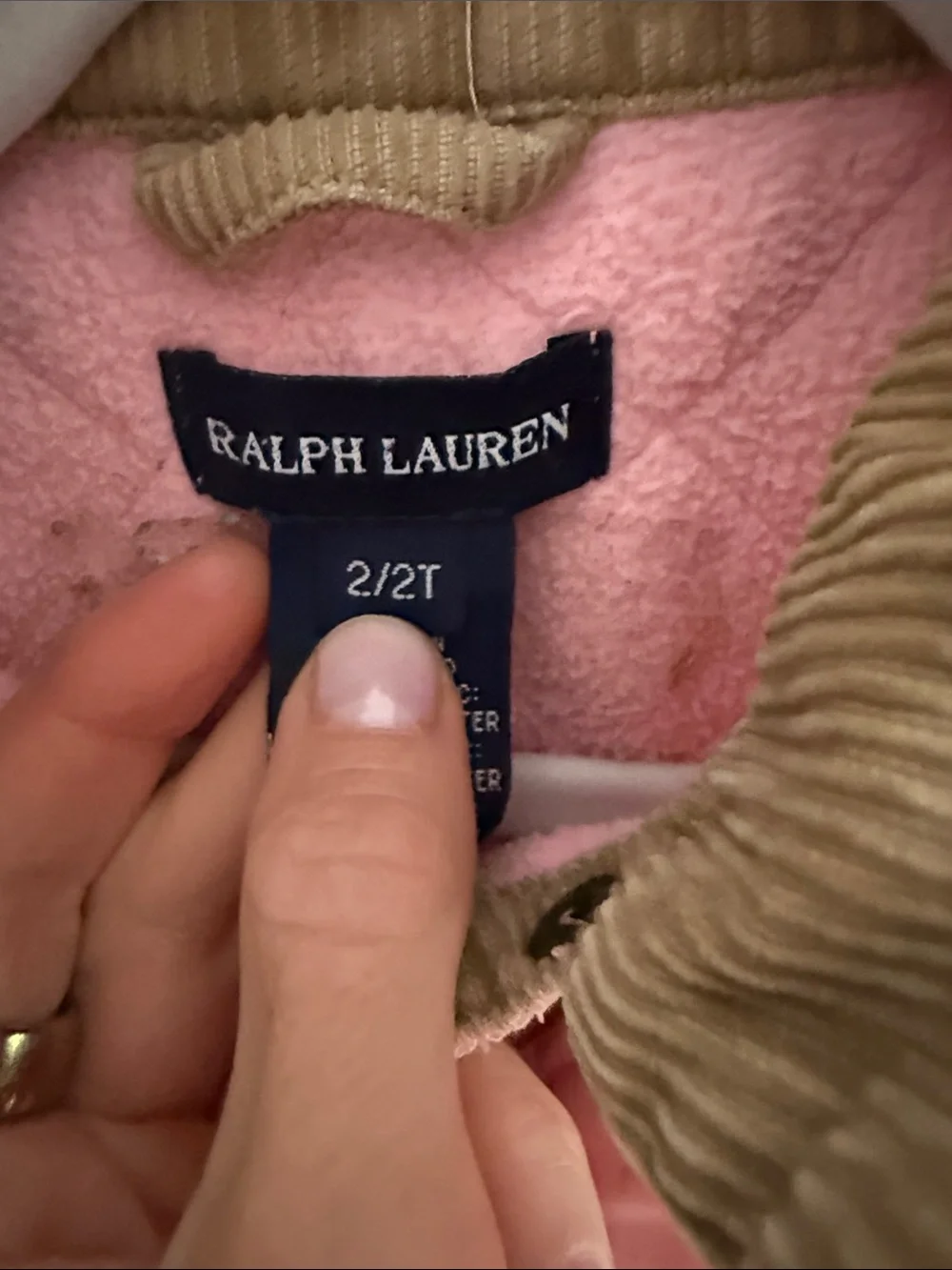 Ralph Lauren Pink Quilted Barn Jacket with Corduroy Trim 2T
